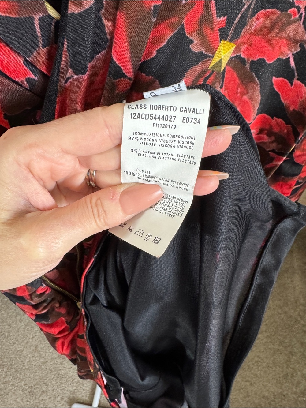 Designer Class ROBERTO CAVALLI Red Floral Ruched V-Neck Dress Y2K Sz 6 - Picture 11 of 13